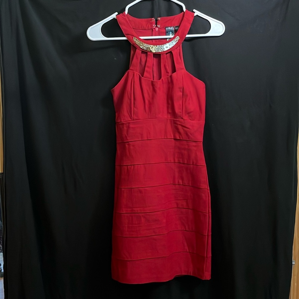 Red halter cocktail dress